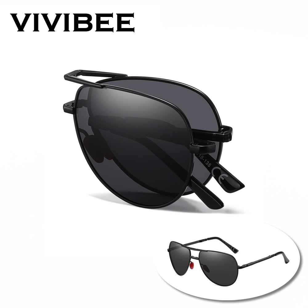 Sunglasses Aviator Polarized - VIVIBEE Kacamata Lipat Hitam Pilot Metalik