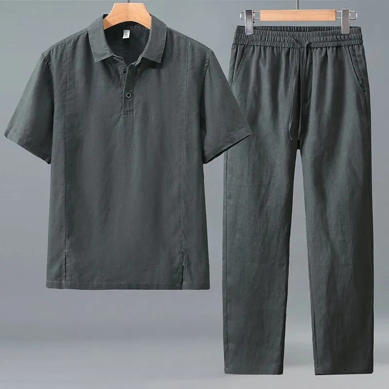 Short Linen Drawstring - Setelan Linen Musim Panas Ukuran Besar
