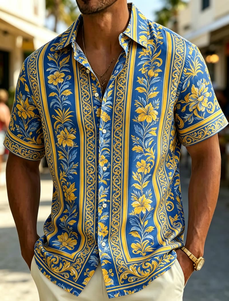 Resort Shirt Floral - Kemeja Pria Lengan Pendek Kerah Lipat