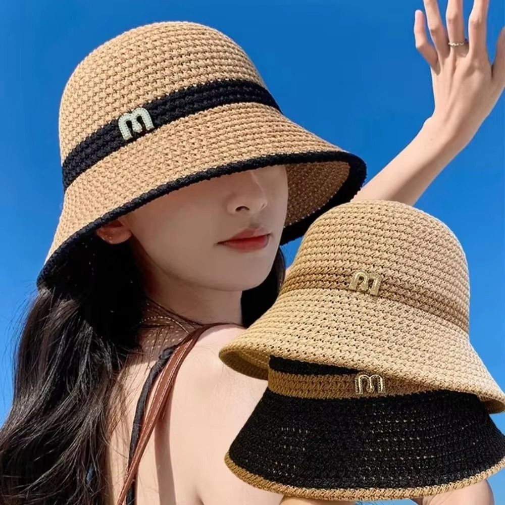 Topi Nelayan Berpita Elegan ya - Bucket Hat Straw ulasan dan harga