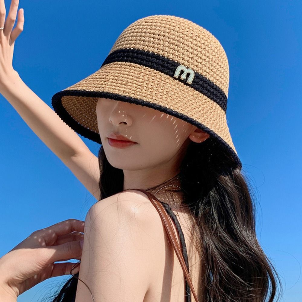 Topi Nelayan Berpita Elegan ya - Bucket Hat Straw ulasan dan harga
