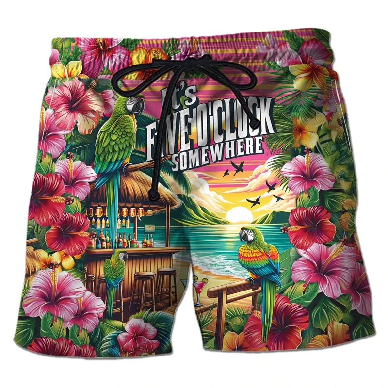Celana pendek motif 3D Parrot  - Trunks Board Surf ulasan dan harga