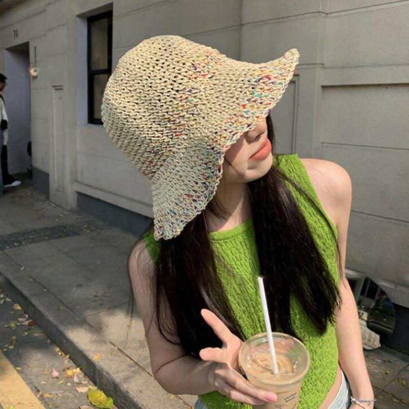 Topi Jerami Pelangi Rajutan Ta - Bucket Hat Straw ulasan dan harga