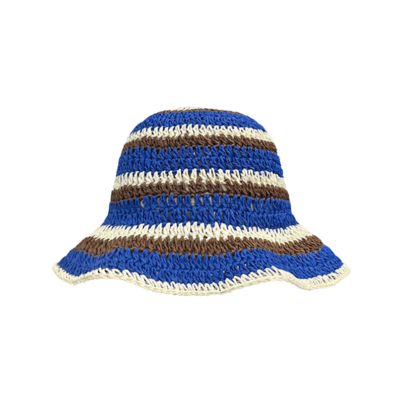 Topi rajut bergaris baru topi  - Bucket Hat Straw ulasan dan harga